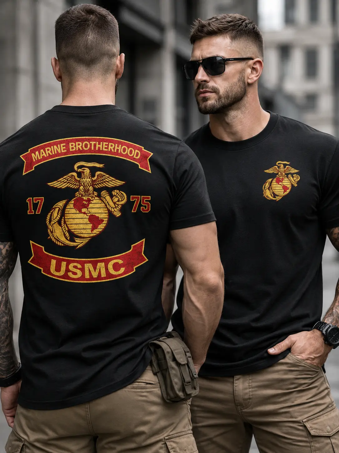 Men's Graphic Apparel - U.S. Marine Corps T-Shirt & Hoodie, Soft Breathable Fabric, Durable Print, Unisex Fit, Made in USA, Tops, Pullover Hoodie, All Seasons, Crew Neck, Casual, Usmc Theme, Soft Fabric, Printed Logo, Menswear, High-Quality Print