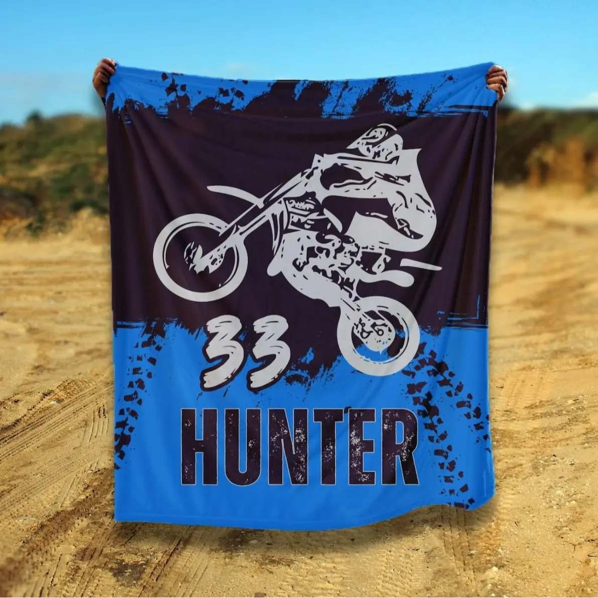 Personalized Motocross Blanket, Dirt Bike Blanket Gift for Him, Custom Name, Cozy Fleece Blankets for Son Grandson Moto Cross Racer from Dad