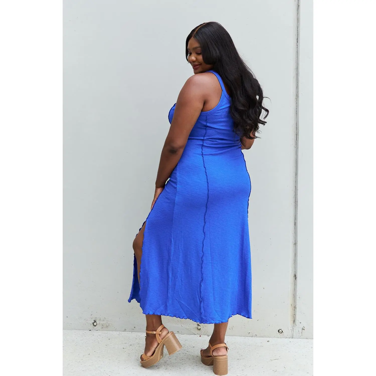 Notch Neck Maxi Dress with Slit in Cobalt Blue - TikTok Shop