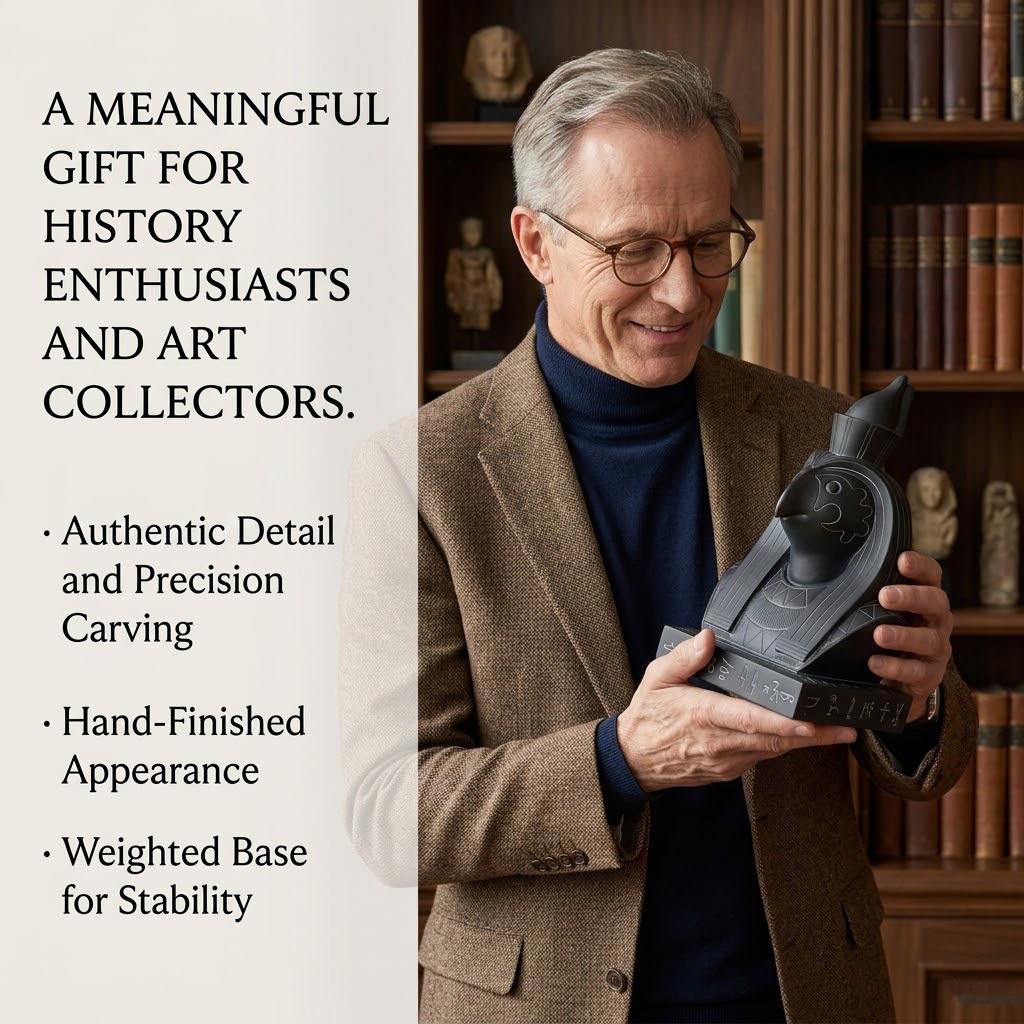 Ancient Egyptian Horus Falcon God Bust - Black Resin Pharaoh Horus Statue with Hieroglyphic Base | Mythological Sky God Sculpture for Executive Office, Library, Study | Premium Egyptian Protector Collectible Gift