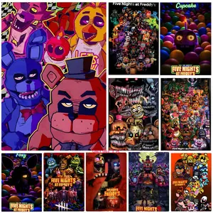 Poster Self-Adhesive Waterproof Art Sticker, Aesthetic Minimalist Wall Poster for Coffee Shop, Bar & Home Room Decor Games F-Fnaf Five-nights-At-Freddys Classic