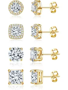 Cubic Zirconia Stud Earrings for Women Men 14K Gold-Plated Halo Stud Earrings Hypoallergenic Earrings CZ Halo Stud Earrings for Sensitive Ears Earring Studs