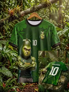 Abacatudo #10 Avocado Meme Soccer Jersey Green Tropical Jungle Print Cartoon Muscle Avocado Breathable Quick Dry Mesh Short Sleeve for Brazilian Meme Fans, Soccer Fans & Avocado Lovers