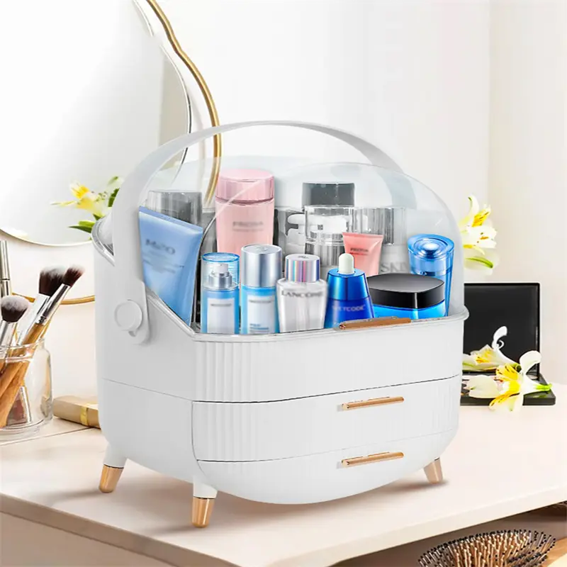 White Oval Beauty Vanity Organizer, Dustproof Flip-Top Lid Storage Container, 3-Level Layout for Cosmetics Skincare & Accessories, Durable Surface, Stable Support for Bathroom Countertop, Ideal for Moms & Girlfriends, Mom, Female