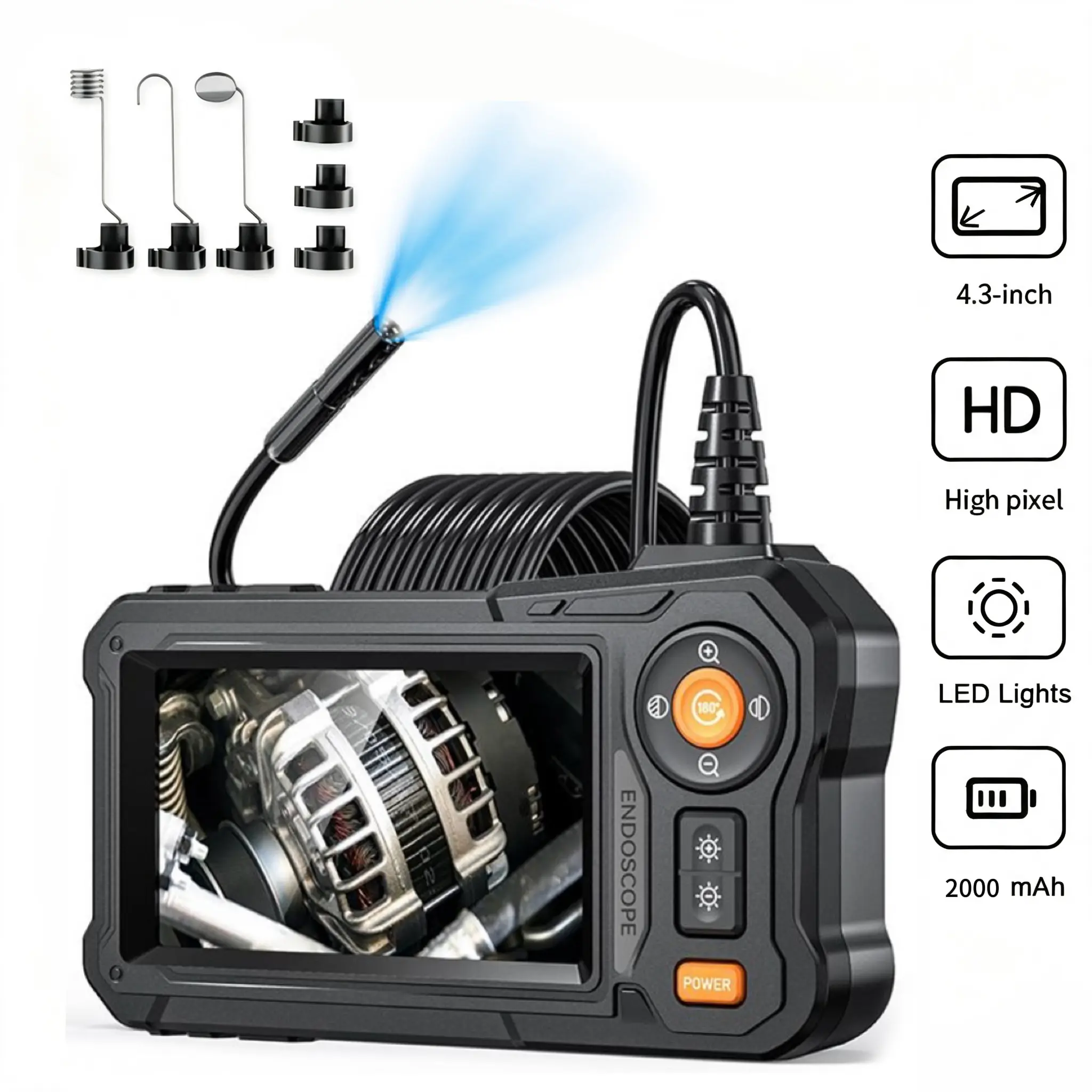 Automotive Borescope Camera, 16.5FT/33FT Waterproof Endoscope Inspection Camera with 4.3" HD Screen, 8 LED Lights, Snake Camera for Car Engine, Cylinder, Spark Plug, Auto Repair, Drain and Pipe Inspection