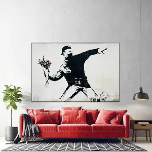 Banksy Flower Thrower Canvas  poster: Urban Street Art Decor