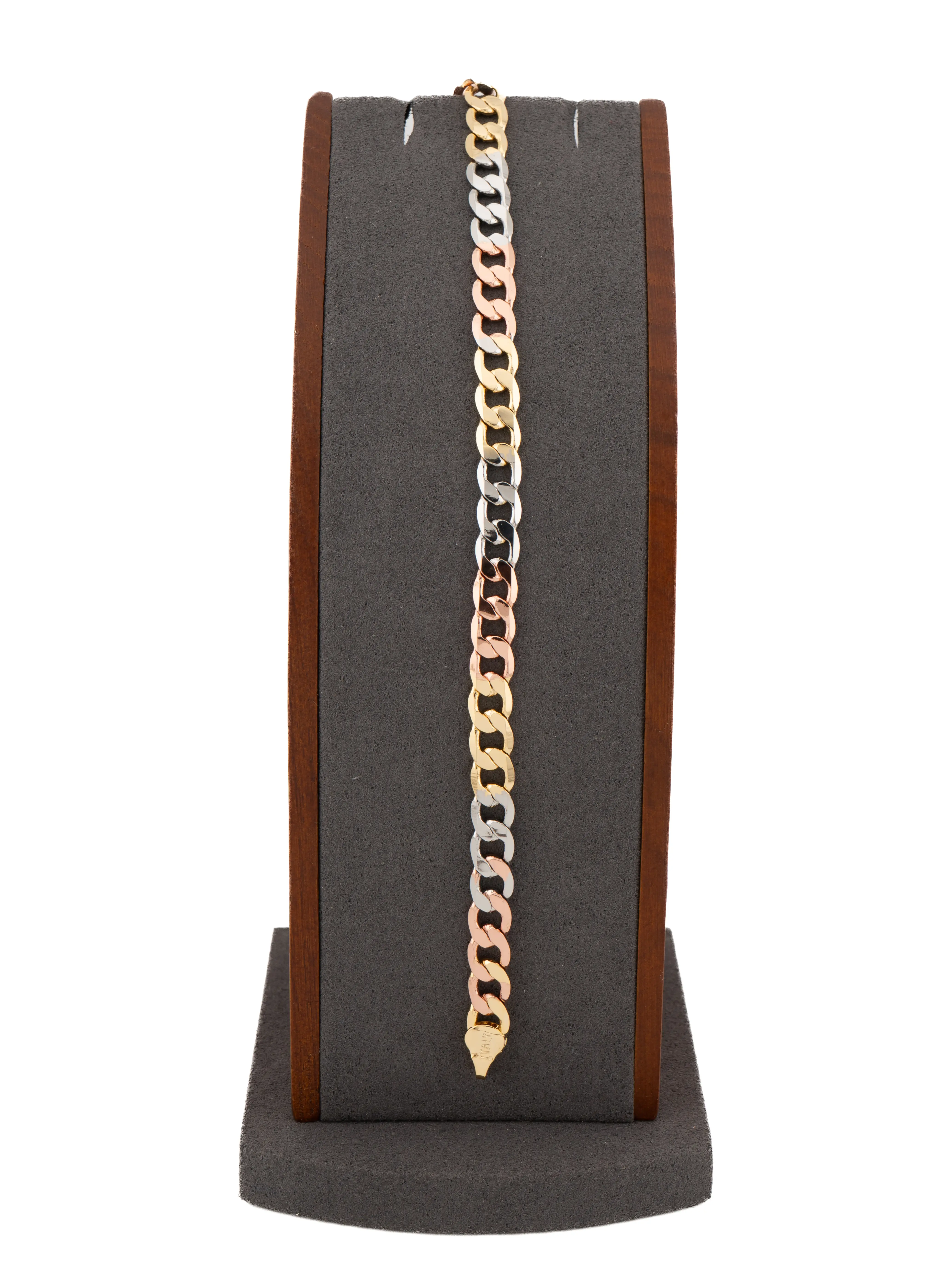 8-Inch Tri-Color Gold-Bonded Cuban Bracelet - Sophisticated Tri-Color Design with Gold-Bonded Finish for Daily Wear