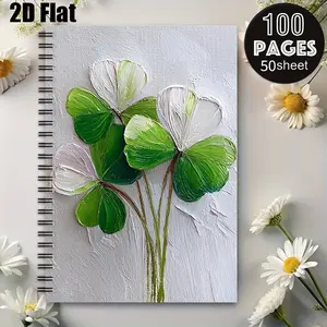 1 Pack Clover Art Spiral Notebook, 5.7x8.26 Inch, Premium Lined Pages, Durable Binding, Perfect for St. Patrick's Day Gifts, Daily Journaling, School Notes, Office Work, Travel Logging, Creative Writing and Study Supplies for Students, Teachers a
