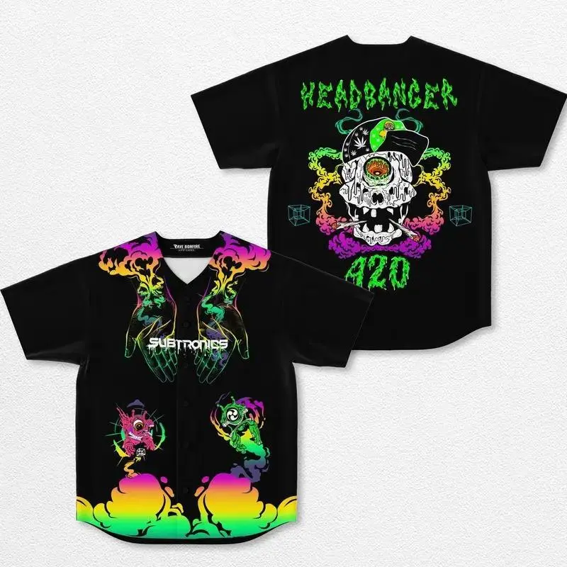 Subtronics HeadBanger 420 Baseball Jersey EDM Music Shirt, EDM Festival Family Gift, Unisex Breathable Men's Jersey, 420 Lover Graphic Shirt, Gift For Baseball Fan EDM Electronics Music