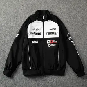 Racing Style Color Block Stand Collar Jacket Men - Loose Fit Trendy Printed Spring Autumn Windproof Casual Zipper Coat