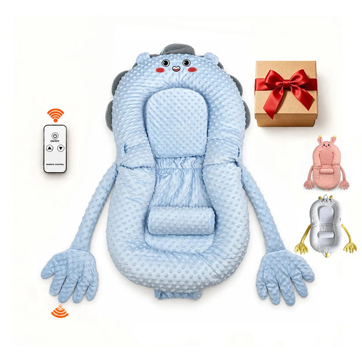 3-in-1 Foldable Baby Lounger & Support Cushion, Tummy Time Play Mat, Remote Patting Motion, Washable Cover, Baby Shower Gift