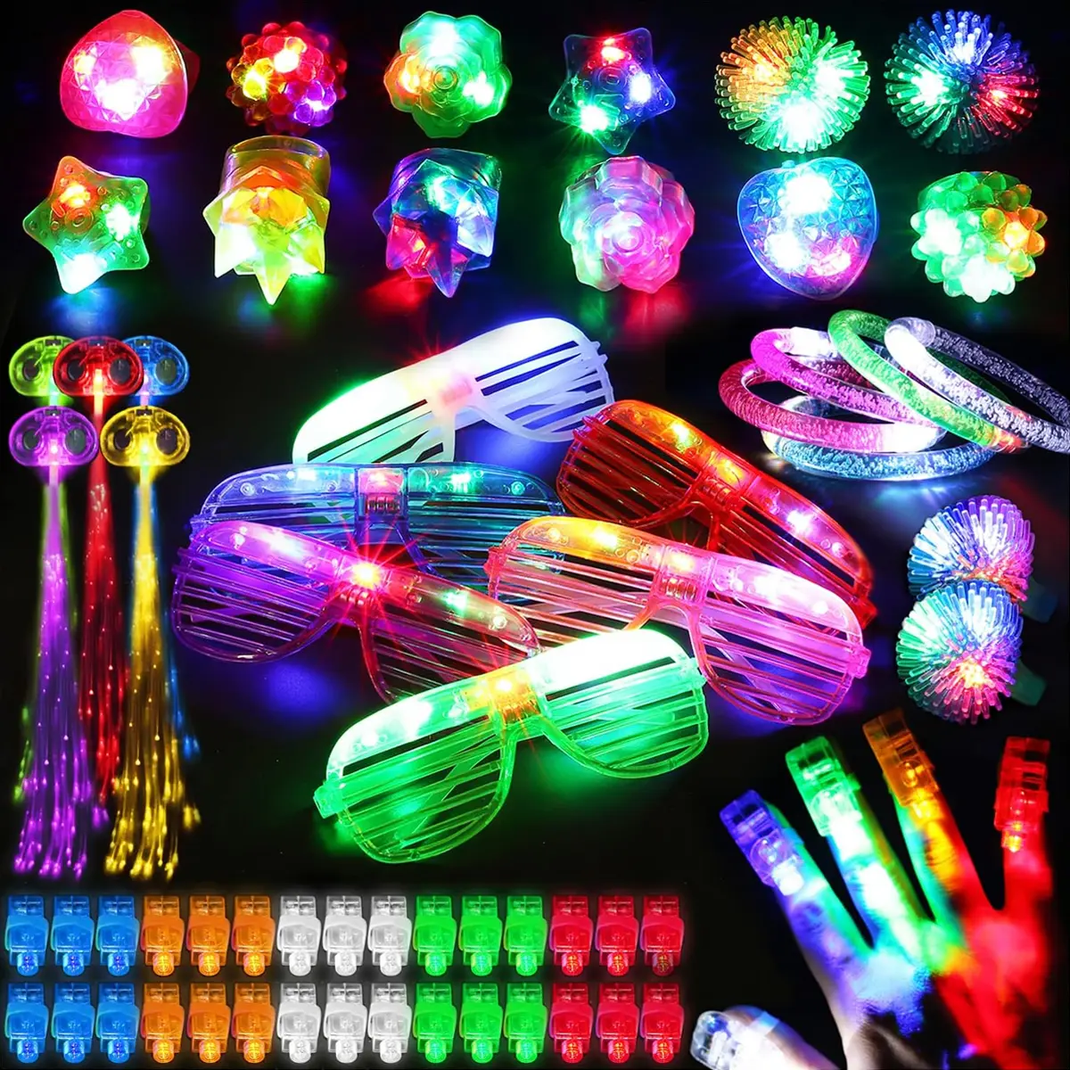 78-Pack Neon Party Favors Kit - Glasses, Rings, Hair Accessories, Glow-in-the-Dark Supplies for Birthday, New Year Parties