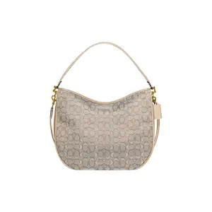 COACH Tabby 35 Classic Monogram Large Capacity Canvas and Leather Crossbody Shoulder Bag for Women, Beige