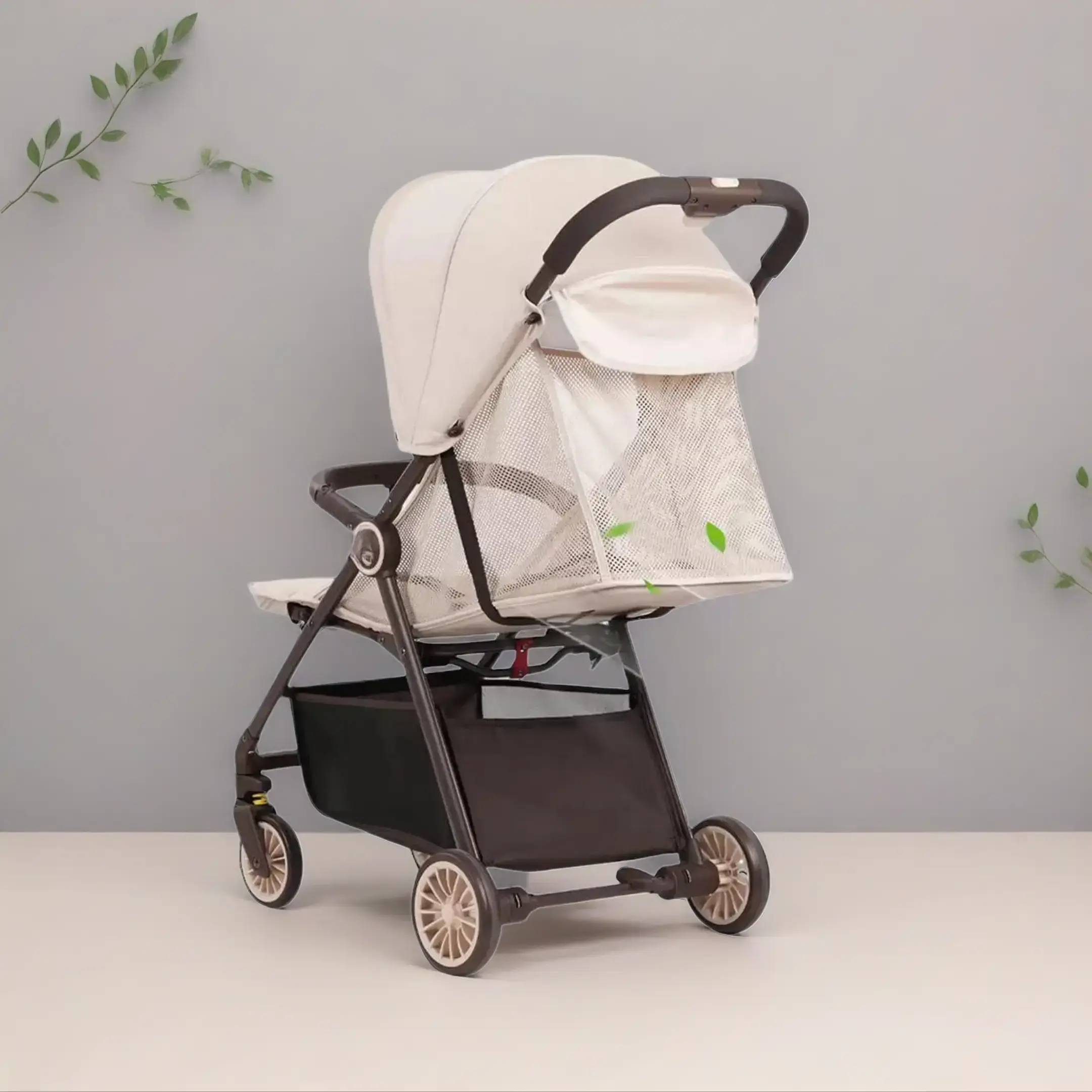 Premium Ultra-Lightweight Folding Travel Friendly Stroller - Compact Cream Baby Buggy, Easy-Fold for Infants, Ideal for Daily Commute & Vacations