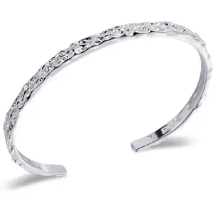 Silver Hammered Texture Cuff Bracelet for Women - Adjustable Silver Bangle, Boho Chic Jewelry