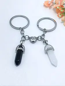 Valentine's Day Magnet Keychain Natural Stone Couple Heart Key Ring Charm, Romantic Gift for Him & Her, Perfect for Couples