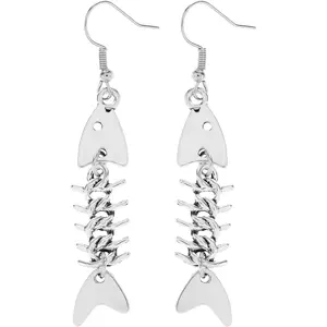 Fish Bone Grunge Earrings for Women Zinc Alloy Long Cool Earrings Weird Y2K Jewelry Fishbone Dangle Earrings Fish Hook Punk Goth Earrings