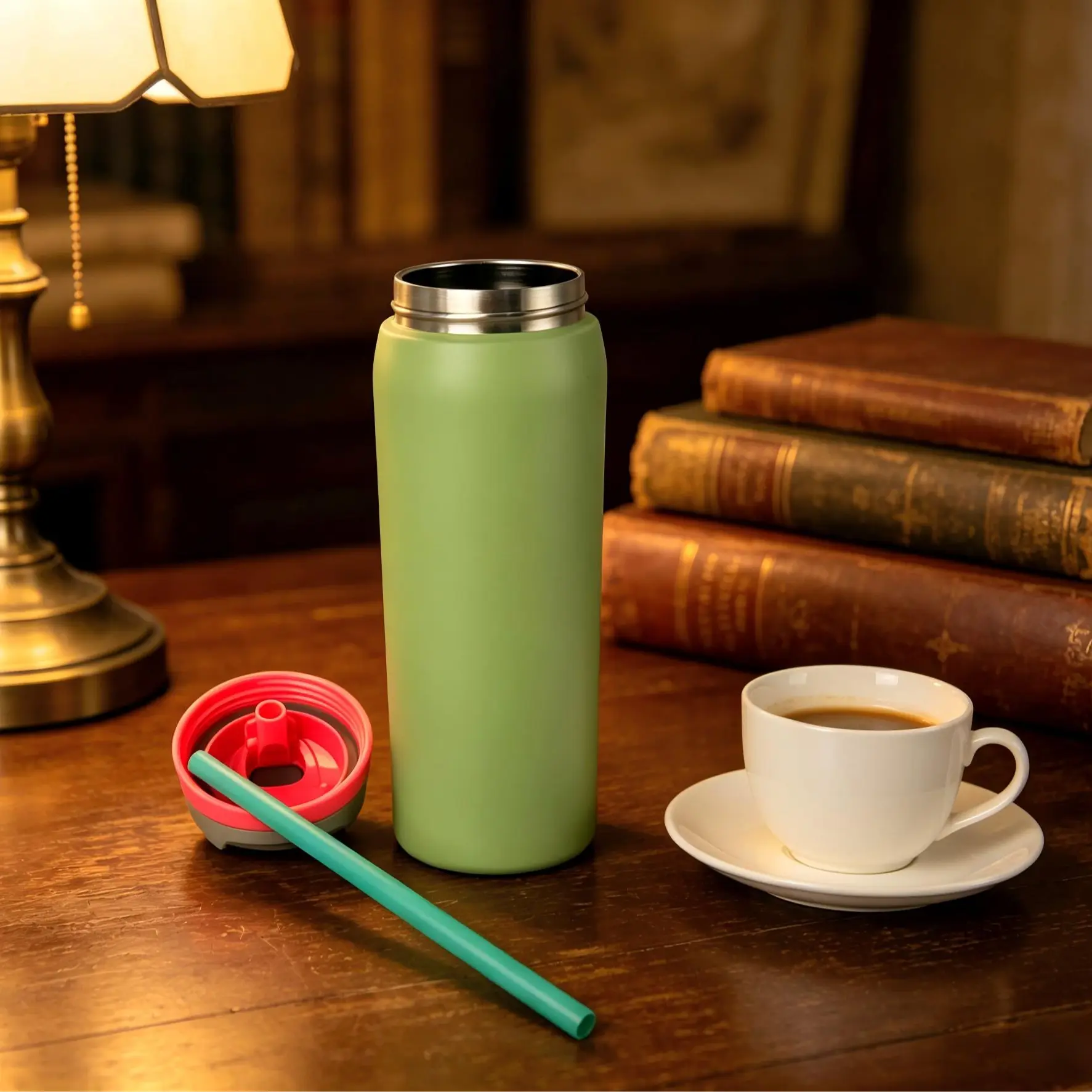 32oz (945ML) Portable Vacuum Insulation Flask, Leakproof Avocado Drinkware with FreeSip Straw, 24+ Hour Heat/Cold Retention, Suitable for Camping, Work, Exquisite Workmanship for Coffee/Frozen Drinks
