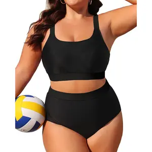 Daci Women Plus Size High Waisted Bikini -Two Piece Swimsuit Sporty Athletic Bathing Suit Full Coverage Swimwear