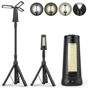 Rechargeable Camping Light with Stand 15000 mAh , Cordless Work Light with 3 LED Lamp Heads, 5500 Lumens Dimmable Camping Essentials Gear Emergency Flashlight with 86" Detachable Tripod