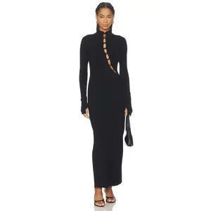 SIR. Chiara Beaded Long Sleeve Dress in Black