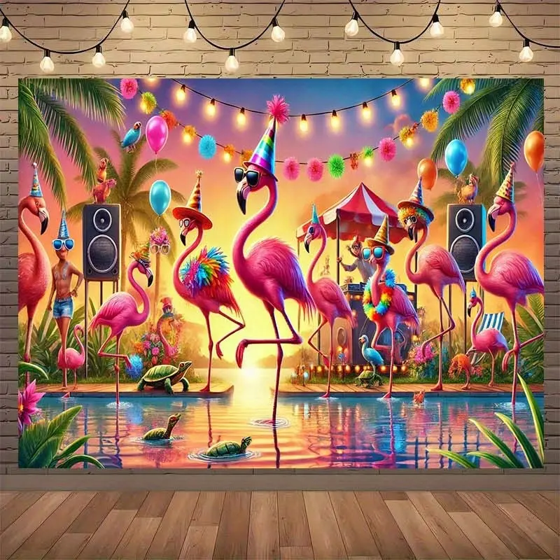 Flamingo Tropical Beach Backdrop Flamingo Party Backdrop Colorful Nature Background Cloth Tropical Tapestry Wall Hanging Photography Background Polyester Fiber Home Garden Photo Booth Party Event Decor Studio Prop Summer Wall Art
