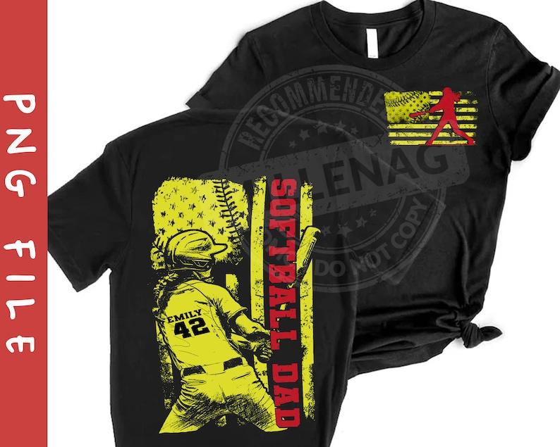 Softball American Flag Shirt, Customized Softball Dad Shirt, Father Daughter Gift, Custom Name And Number, Softball Dad Shirt, Father's Day Gift