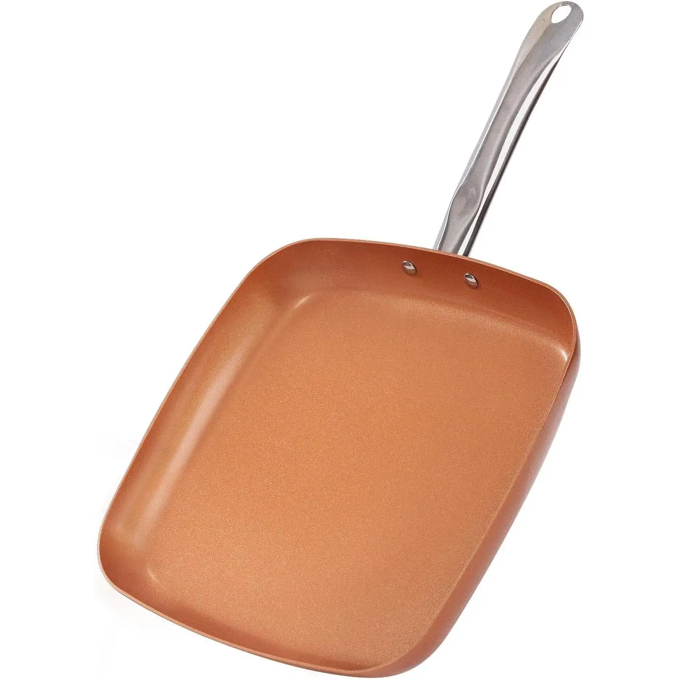 Non-Stick Copper Square Frying Pan, 12" Chef Skillet with Ceramic Coating, Oven Dishwasher Safe, PFOA-Free,  Use for  Stoves