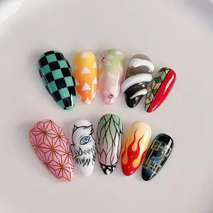 Anime Inspired Colorful Y2K Press-On Nails | Hand-Painted Demon Anime Nail Art | Bold & Bright Nail Set | Circus Clown Nails | Funky Festival Nail