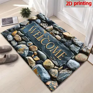 2D 1-piece elegant welcome pebble design doormat - 6mm thick polyester rectangular rug, stone pattern - non-slip, machine washable rug, suitable for entrance, living room, bathroom, balcony - luxurious artistic interior decoration mat