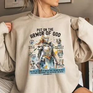 Put On The Armor Of God Sweatshirt, Christian Bible Verse Pullover Crewneck for Women, Faith Warrior Oversized Top, Religious Inspirational Design, Trendy  Jesus Sweater Christmas Gift for Christian Women