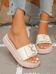 New Thick Sole Sandals for Women Summer Outdoor Fashion, Casual Beach Shoes, PU Upper Material, Rubber Sole, Less Than Ankle Height