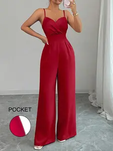Elegant Women's Striped Jumpsuit, Casual Party Wear, Wedding Evening Gown, Formal Occasions, Shoulder Strap Design, Natural Waist, Fitted, Womenswear