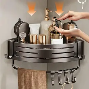 Wall Mounted Bathroom Shelf with Hooks, Bathroom Organizer, Space-Saving Design, No Drilling Required, Ideal for Shower & Toilet Walls, Multi-Functional Storage Solution