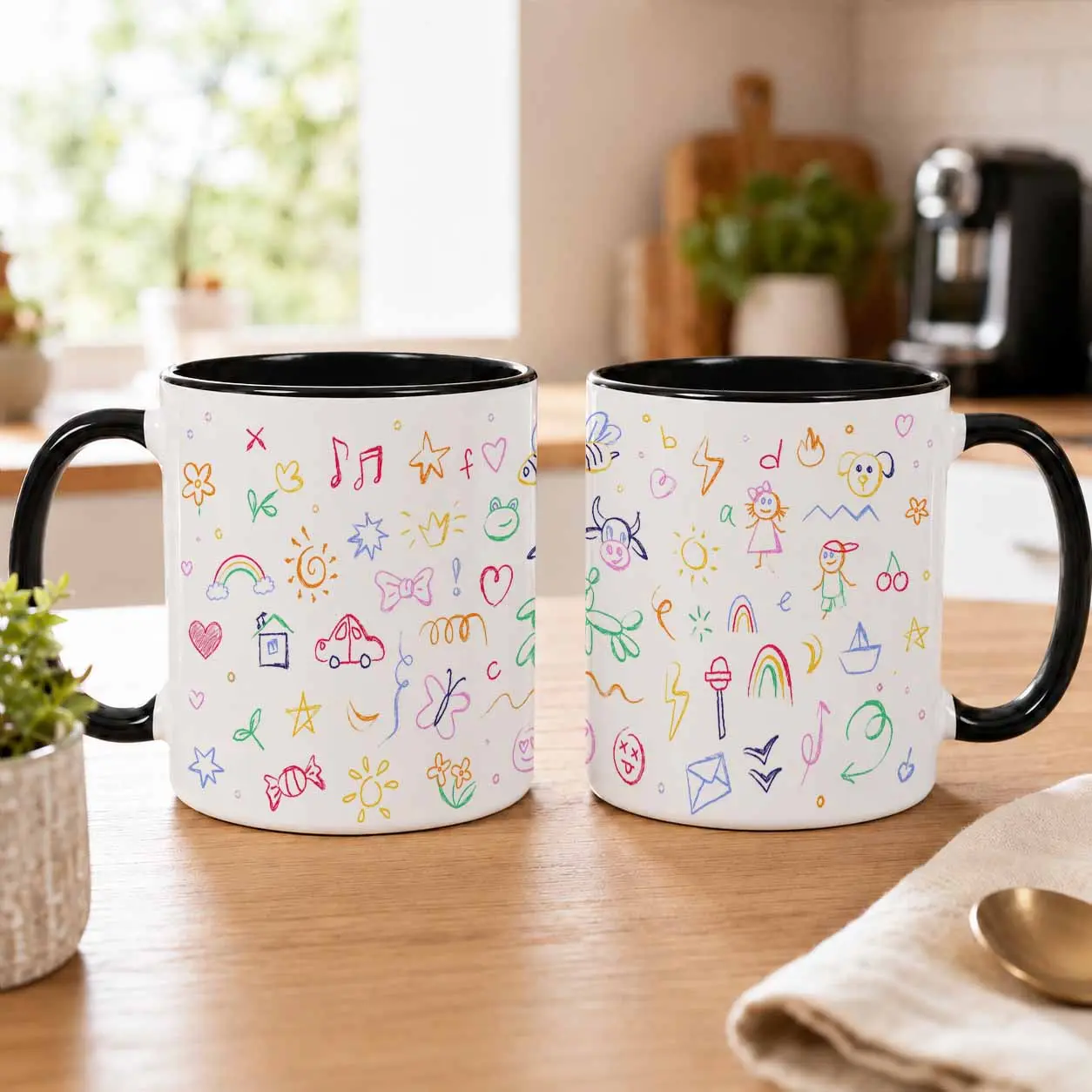 Colorful Doodle Art Mug (11oz/15oz)  Vibrant Hand Drawn Elements Pattern  Microwave Safe Ceramic Cup  Vivid Scribble Design  Great For Office Desktop  Daily Morning Coffee  Birthday Party Favors  Meaningful Friendship Gifts  Artistic Home Decor Accents.