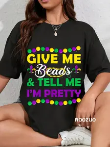 100% Cotton New Orleans Beads Mardi Gras Party Apparel Funny Women Girls T-Shirt