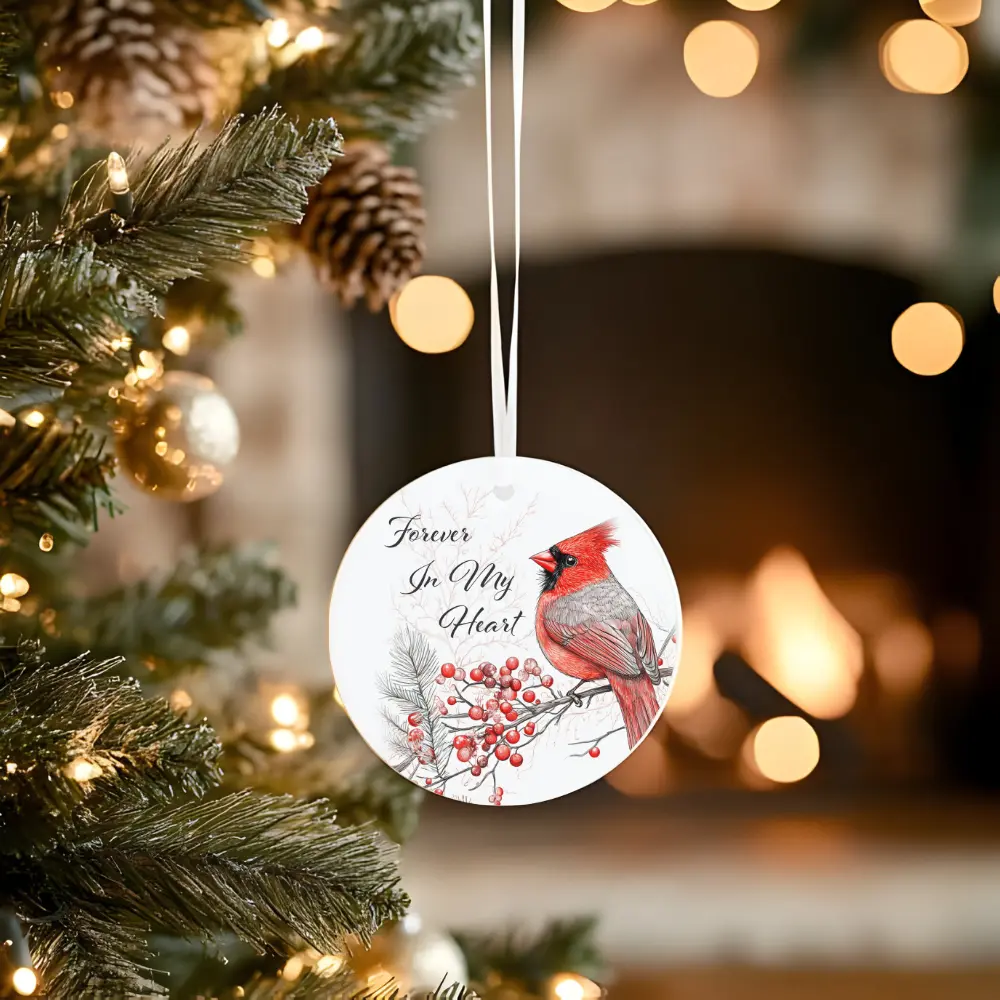 Cardinal Circle Classic Round Ceramic Tree Ornament - Glossy Finish Christmas Decor with Gold Hanging Loop, Lightweight Durable Design, Family Holiday Decor & Festive Gift Tag