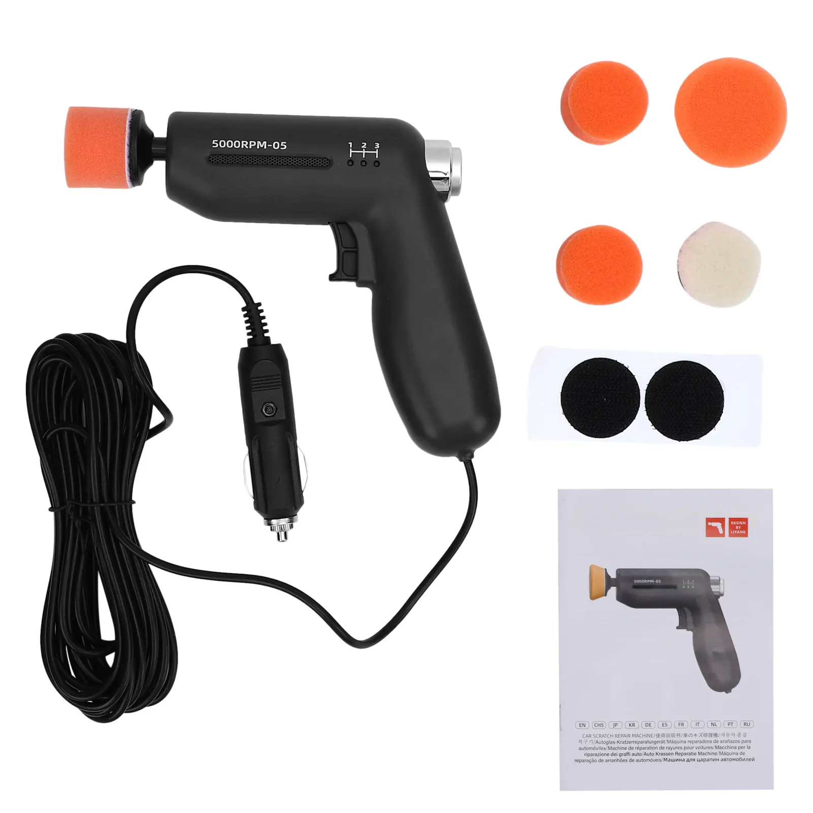12V High-Power 5th Gen Compact Handheld Mini Car Polisher - 3-Speed Multi-Gear 5000RPM Portable Machine with Cars Accessories for Paint Repair, 1-Min Light to Medium Scratch Fixing