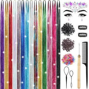 Hair Tinsel, 6000 Strands 48 Inch Hair Tinsel Kit with Tools Glitter Tinsel Hair Extensions Heat Resistant Shinny Sparkling Fairy Hair Accessories for Women Girls (14 colors)