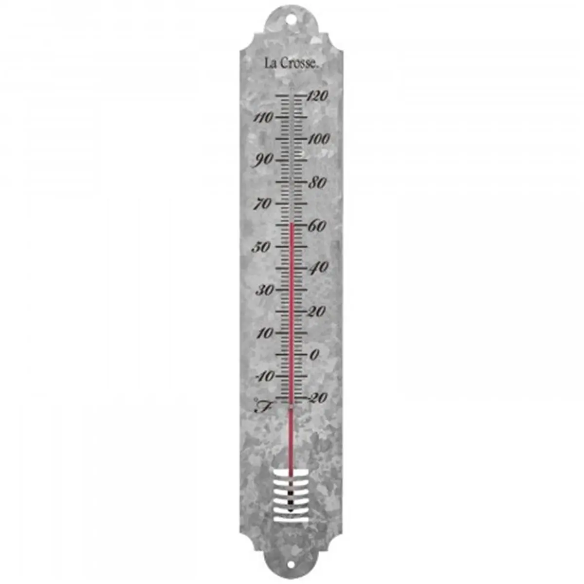La Crosse 204-1550 19.25 in. Galvanized Metal Thermometer - Hanging Keyhole Mount, -20°F to 120°F, Reliable Daily Readings, Garden & Home Improvement Use, Indoor/Outdoor Thermometer, -20 Degrees F To 120 Degrees F