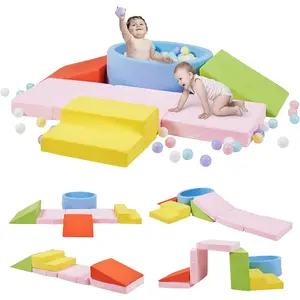 Foam Climbing Blocks with Ball Pit & Stairs  Toddlers Aged 1-3 -Soft Playset  Indoor Crawling, Foam Playground Set  Baby to Active Playing Inside -(Balls NOT Included),Multicolored