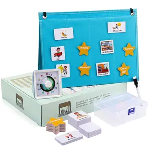 Essential Treasures Daily Visual Schedule with Timer - Complete Daily Routine Chart Set for Kids - Reward Chart & Visual Timer for Good Behavior & Independence - Responsibility Pocket Chart for Toddlers & Preschoolers - Token Board Autism ADHD