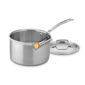 Cuisinart Classic MutliClad Pro 4qt Stainless Steel Tri-Ply Saucepan with Cover MCP194-20N - Silver: Dishwasher & Induction Safe