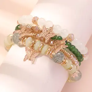 4 Sets Bohemian Stackable Bead Bracelet for Women Strech Bohemian Style Stretch Multulayered Boho Bracelet Set Jewelry Springtok Elastic Bangles Handmade Gift Colorful Matching Bracelets Outdoorfun