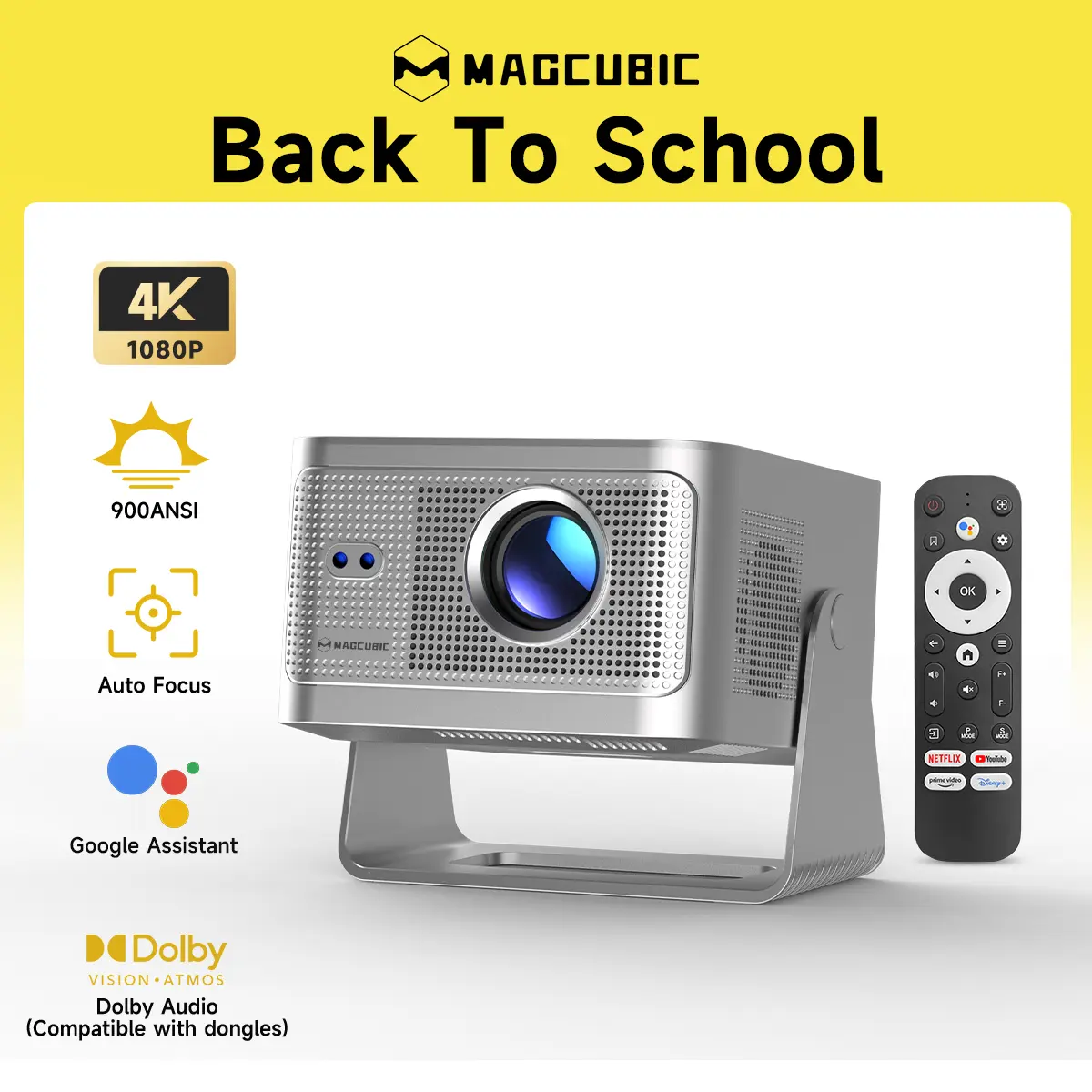 [Google TV stick Bundled] Magcubic HY350GT Projector with Officially Certificated Google TV 900ANSI Dolby Audio(Dongle support) Auto Focus Google Voice Assistant 4K Decode Built-in 15W speaker HDR10+ BT5.1 Dual WiFi Native 1080P #TikTokShopBackToSchool