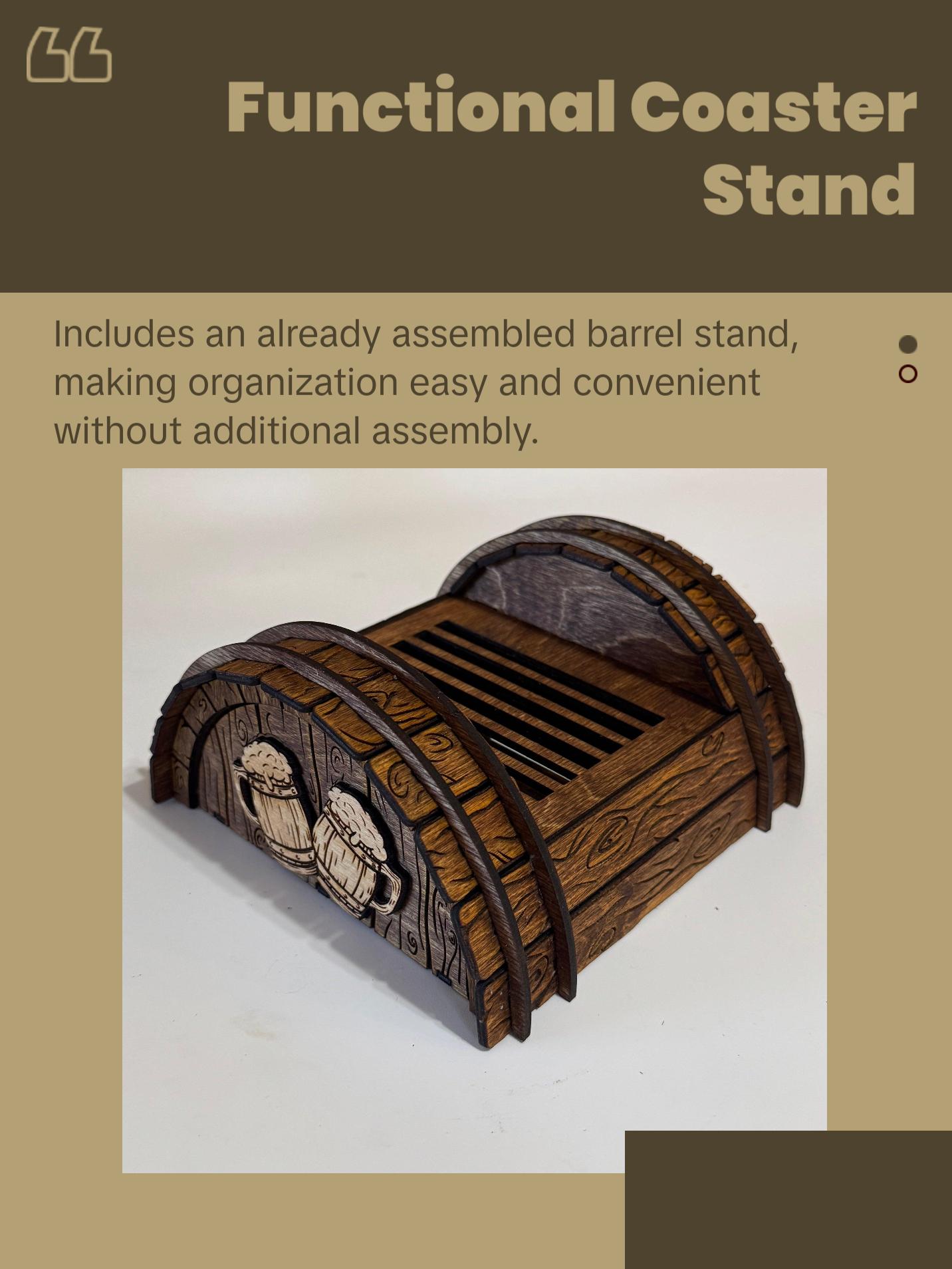 Rustic Dwarves Coasters with Barrel Coaster Stand