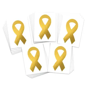 FashionTats Gold Ribbon Childhood Cancer Temporary Tattoos | Pack of 25 | Skin Safe | MADE IN THE USA | Removable Sheet