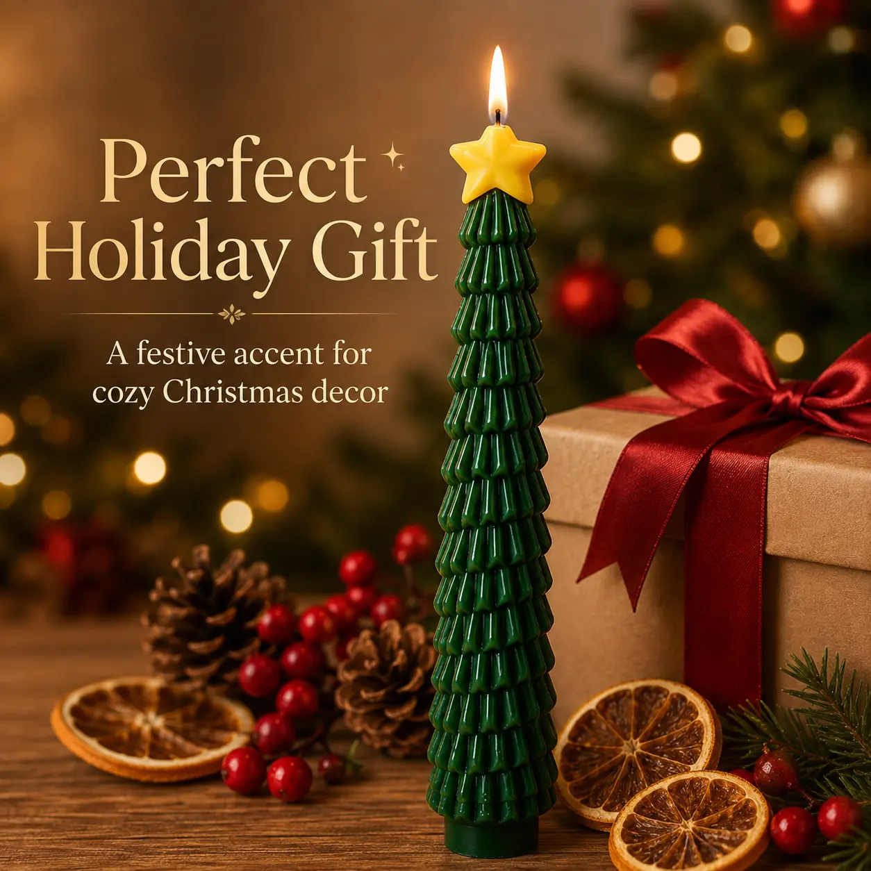 Christmas Tree Candles with Star Topper, 80% Fully Refined Paraffin & 20% Soy Wax, Holiday Table Centerpiece, Mantel Decor, Christmas Party & Gift