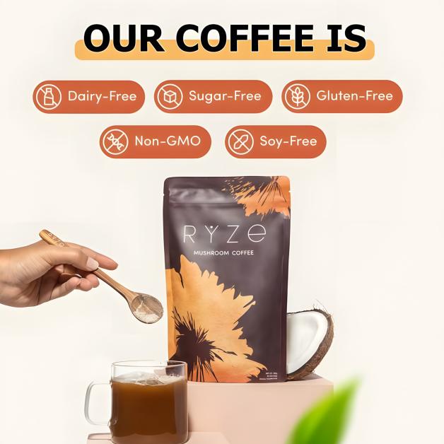 3 Bags RYZE SUPERFOODS Mushroom Medium Roast Coffee USDA Organic with 6 Adaptogenic Mushrooms, USA Grown Instant Coffee for Better Energy, Focus Digestion Immunity