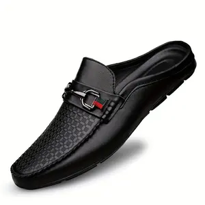 Men's Retro Style Moc Toe Backless Mule Shoes with Microfiber Uppers, Breathable Lightweight On Shoes Indoor/ Outdoor Walking